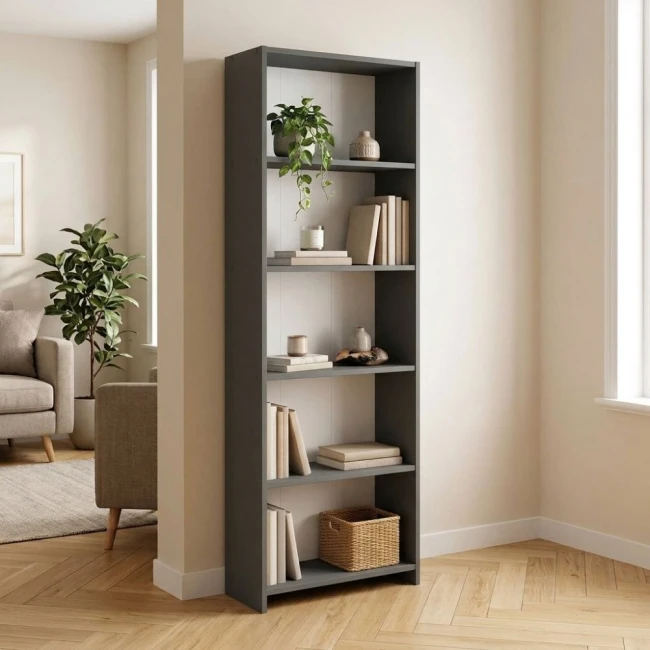 Βιβλιοθήκη Anfisa Megapap χρώμα ανθρακί 58x22x170εκ.