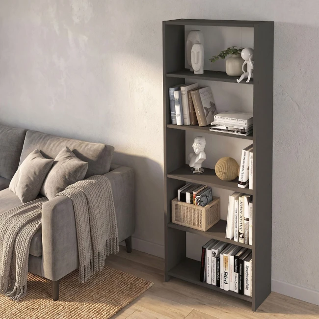 Βιβλιοθήκη Anfisa Megapap χρώμα ανθρακί 58x22x170εκ.