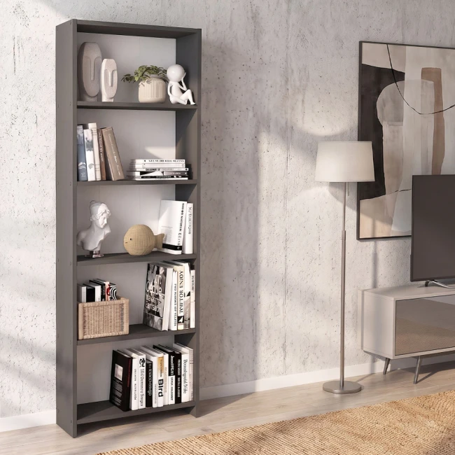 Βιβλιοθήκη Anfisa Megapap χρώμα ανθρακί 58x22x170εκ.