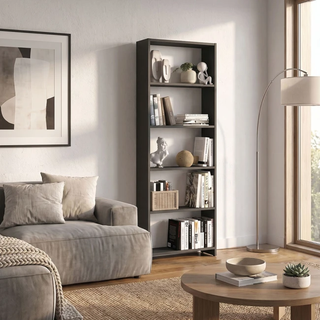 Βιβλιοθήκη Anfisa Megapap χρώμα ανθρακί 58x22x170εκ.
