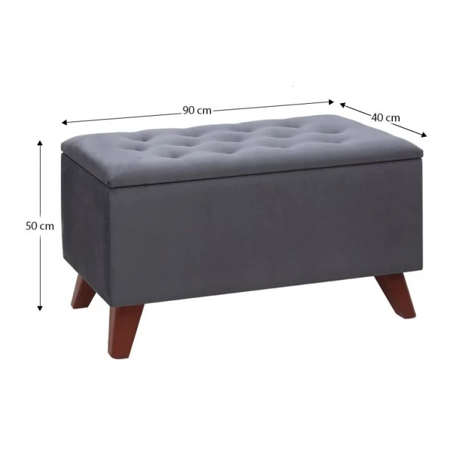 Σκαμπώ - Ταμπουρέ Lotus Megapap βελούδινο χρώμα ανθρακί 90x40x50εκ.