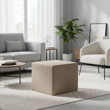 Σκαμπώ April Megapap βελούδινο χρώμα μπεζ 40x40x40εκ. Σκαμπώ April Megapap βελούδινο χρώμα μπεζ 40x40x40εκ.