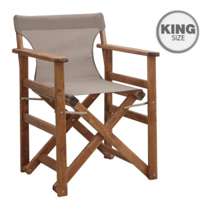 Πολυθρόνα σκηνοθέτη Queen Megapap ξύλινη μασίφ οξιά χρώμα καρυδί εμποτισμού με διάτρητο μόκα πανί 61x57x86εκ.