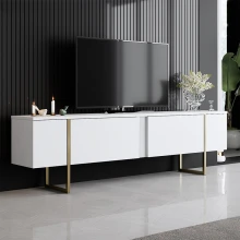 Έπιπλο τηλεόρασης Luxe Megapap χρώμα λευκό - χρυσό 180x30x50εκ.