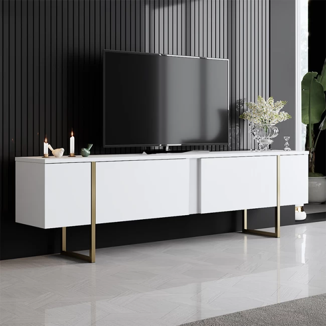 Έπιπλο τηλεόρασης Luxe Megapap χρώμα λευκό - χρυσό 180x30x50εκ.
