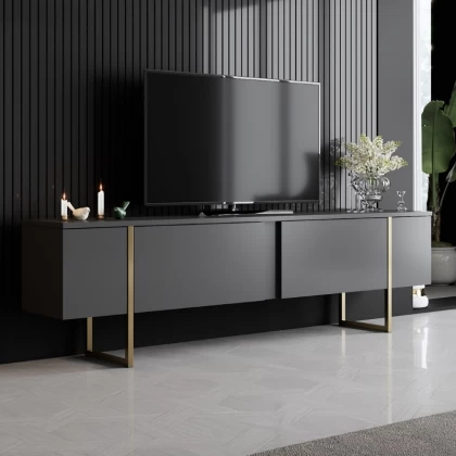 Έπιπλο τηλεόρασης Luxe Megapap χρώμα ανθρακί - χρυσό 180x30x50εκ. Έπιπλο τηλεόρασης Luxe Megapap χρώμα ανθρακί - χρυσό 180x30x50εκ.