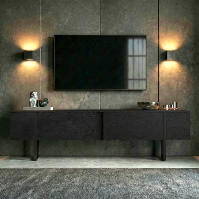 Έπιπλο τηλεόρασης Luxe Megapap χρώμα black wood 180x30x50εκ.