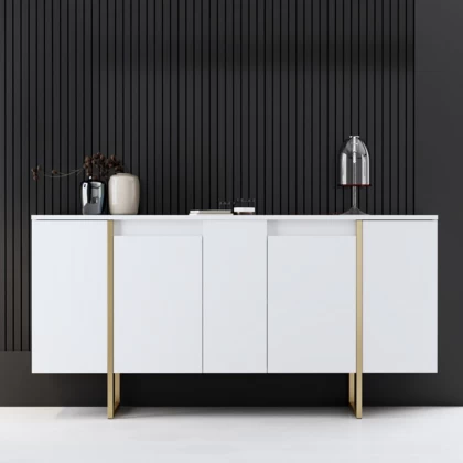 Μπουφές Luxe Megapap χρώμα λευκό - χρυσό 160x35x80εκ. Μπουφές Luxe Megapap χρώμα λευκό - χρυσό 160x35x80εκ.