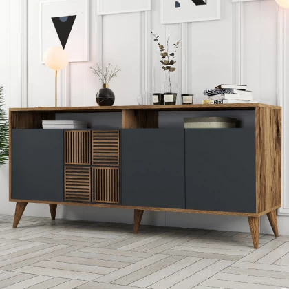 Μπουφές Milan Megapap χρώμα καρυδί - ανθρακί 180x35x78,6εκ. Μπουφές Milan Megapap χρώμα καρυδί - ανθρακί 180x35x78,6εκ.