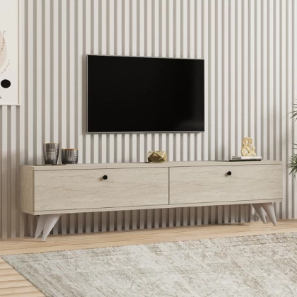 Έπιπλο τηλεόρασης Paris Megapap χρώμα travertine 160x25x35εκ. Έπιπλο τηλεόρασης Paris Megapap χρώμα travertine 160x25x35εκ.