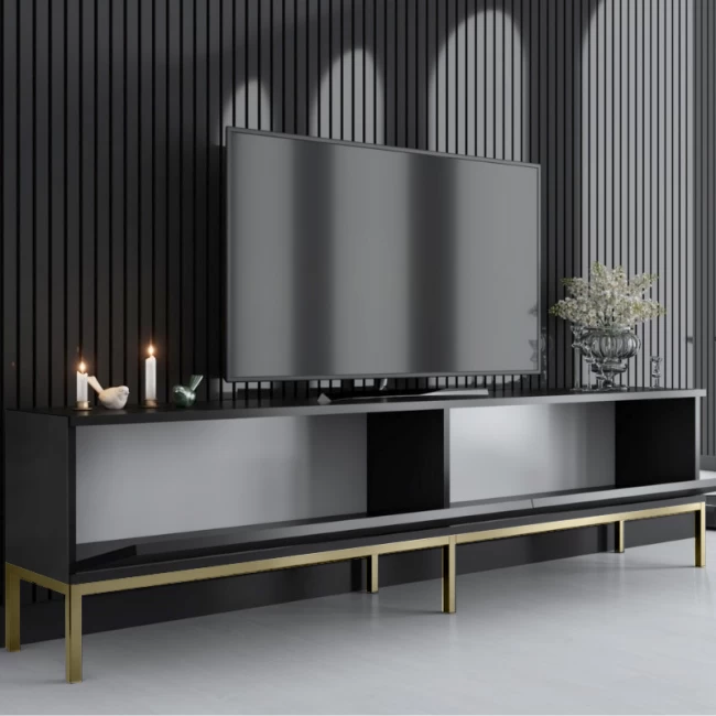 Έπιπλο τηλεόρασης Lord Megapap χρώμα μαύρο - χρυσό 180x30x47εκ.