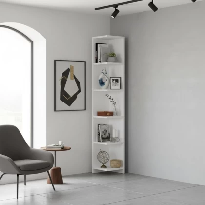 Βιβλιοθήκη γωνιακή Ravella Megapap χρώμα λευκό 25x25x160εκ.