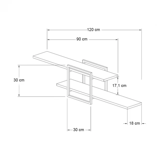 Ραφιέρα τοίχου Mone Megapap χρώμα λευκό - μαύρο 120x18x30εκ.