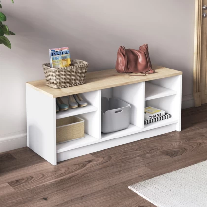 Παπουτσοθήκη London Megapap χρώμα λευκό - sapphire oak 100x35x40εκ. Παπουτσοθήκη London Megapap χρώμα λευκό - sapphire oak 100x35x40εκ.