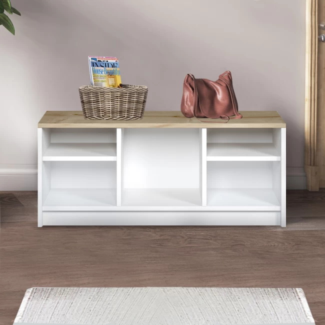 Παπουτσοθήκη London Megapap χρώμα λευκό - sapphire oak 100x35x40εκ.