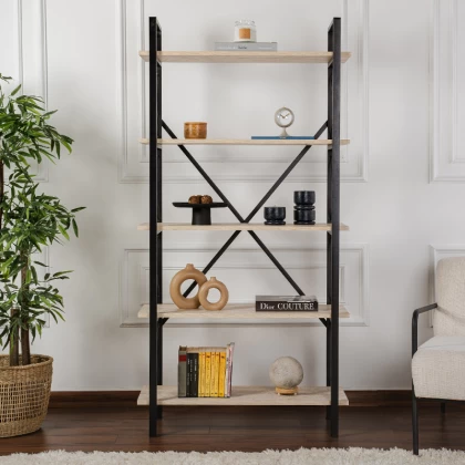 Βιβλιοθήκη Elysian Megapap χρώμα travertine - μαύρο 90x33,5x180εκ.