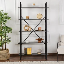 Βιβλιοθήκη Elysian Megapap χρώμα black wood 90x33,5x180εκ.