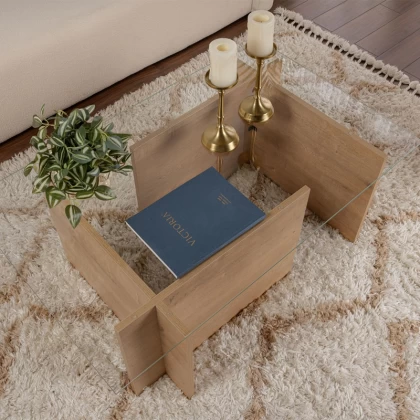 Τραπεζάκι σαλονιού Vetrino Megapap γυάλινο χρώμα honey oak 105x65x40εκ. Τραπεζάκι σαλονιού Vetrino Megapap γυάλινο χρώμα honey oak 105x65x40εκ.