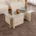 Τραπεζάκι σαλονιού Vetrino Megapap γυάλινο χρώμα travertine 105x65x40εκ.