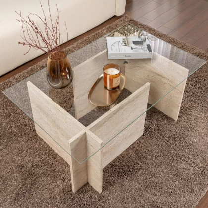 Τραπεζάκι σαλονιού Vetrino Megapap γυάλινο χρώμα travertine 105x65x40εκ. Τραπεζάκι σαλονιού Vetrino Megapap γυάλινο χρώμα travertine 105x65x40εκ.