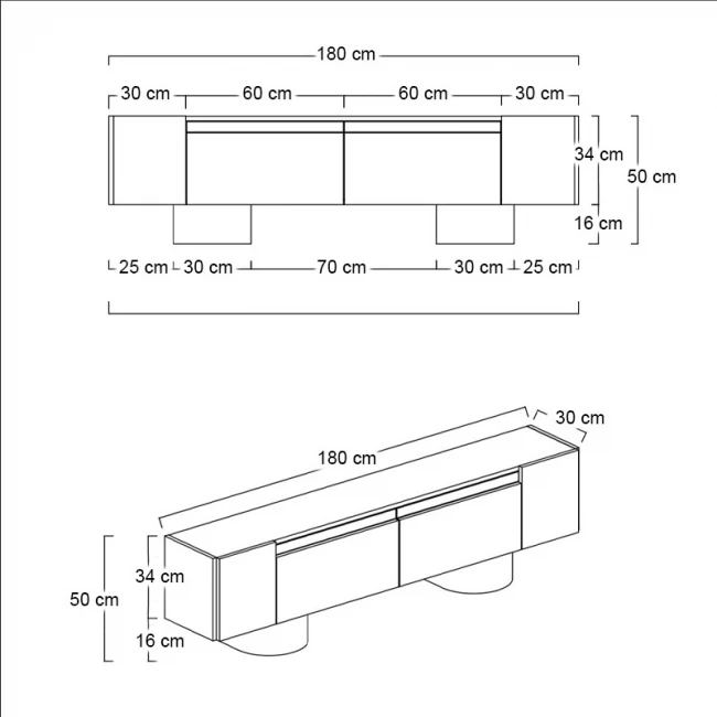 Έπιπλο τηλεόρασης Haven Megapap χρώμα καρυδί 180x30x50εκ.