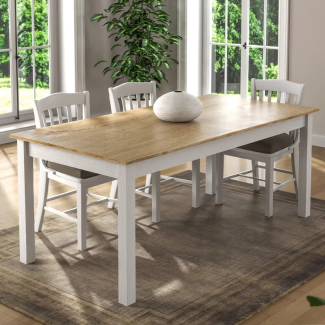 Τραπέζι Fira Megapap χρώμα λευκό - φυσικό οξιάς 180x90x78εκ.