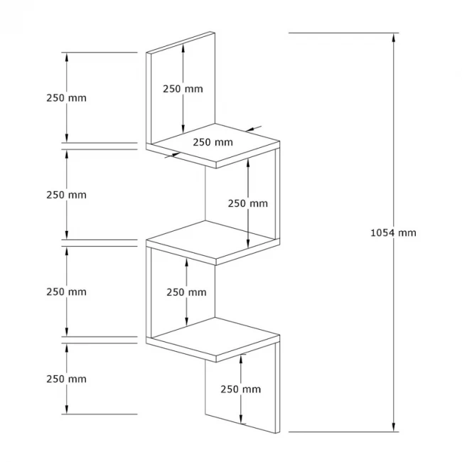 Ραφιέρα τοίχου Zikzak Megapap χρώμα ανθρακί 25x25x105,4εκ.