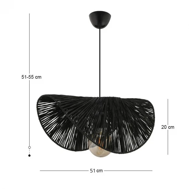 Φωτιστικό οροφής Taco Megapap E27 γιούτα μονόφωτο χρώμα μαύρο 51x36x55εκ.