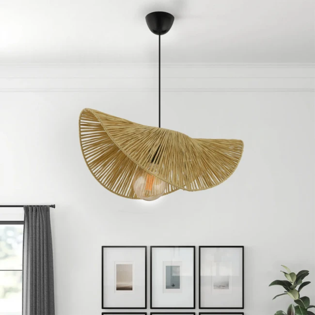 Φωτιστικό οροφής Taco Megapap E27 γιούτα μονόφωτο χρώμα camel 51x36x55εκ.