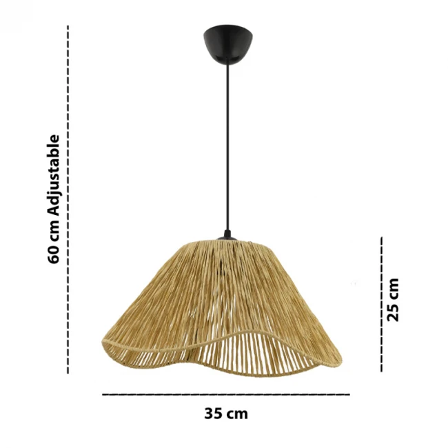 Φωτιστικό οροφής Sukne Megapap E27 γιούτα μονόφωτο χρώμα camel Ø35x60εκ.