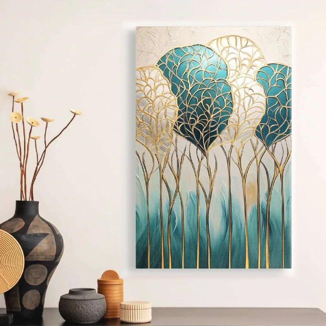 Πίνακας σε καμβά "Golden Leaves" Megapap ψηφιακής εκτύπωσης 70x100x3εκ.