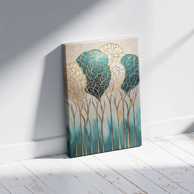 Πίνακας σε καμβά "Golden Leaves" Megapap ψηφιακής εκτύπωσης 70x100x3εκ.