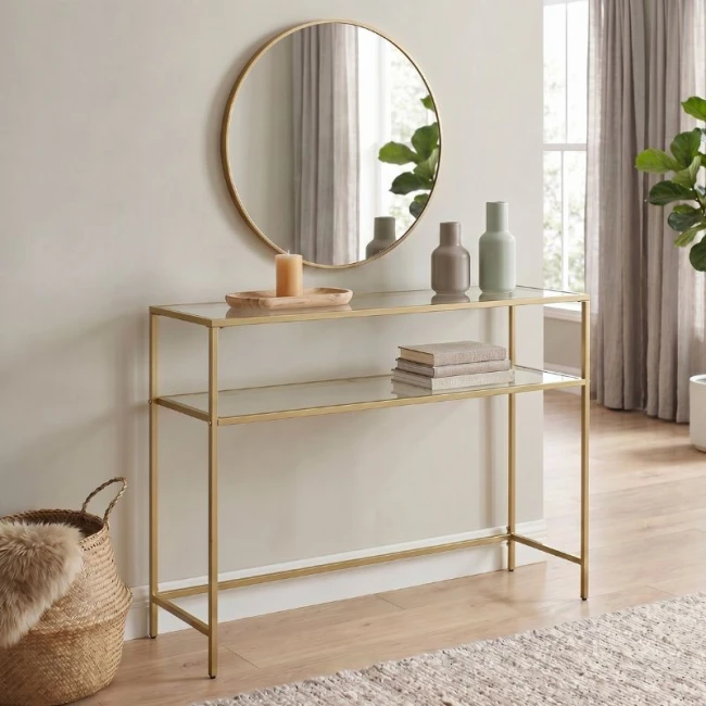 Κονσόλα Elio Megapap μεταλλική - γυάλινη χρώμα χρυσό 90x30x80εκ.