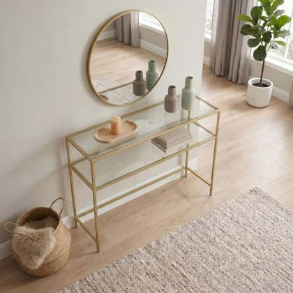 Κονσόλα Elio Megapap μεταλλική - γυάλινη χρώμα χρυσό 90x30x80εκ.