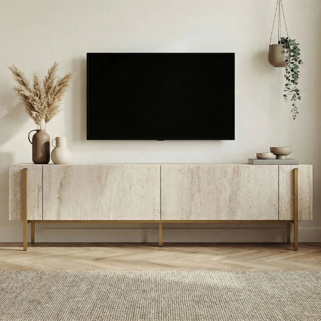 Έπιπλο τηλεόρασης Nexus Megapap χρώμα travertine - χρυσό 180x30x45,5εκ.