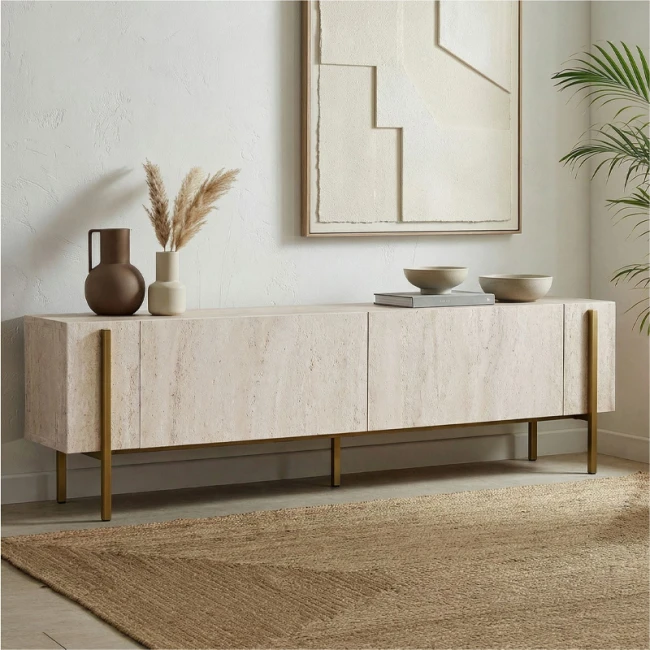 Έπιπλο τηλεόρασης Nexus Megapap χρώμα travertine - χρυσό 180x30x45,5εκ.