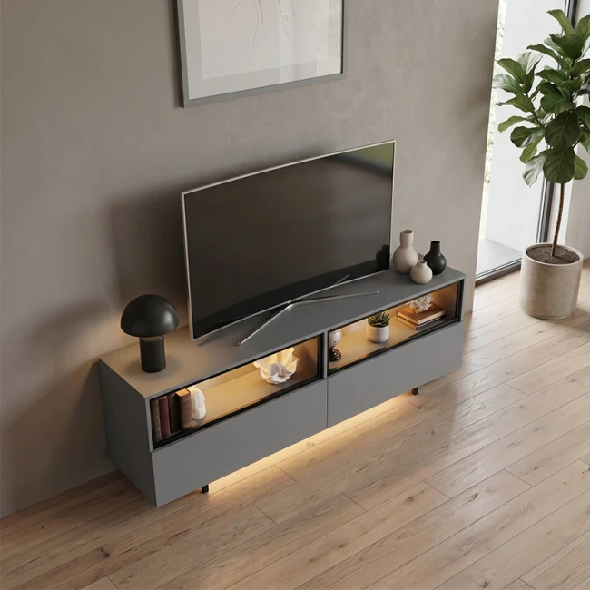 Έπιπλο τηλεόρασης Eco Megapap με Led Rgb χρώμα ανθρακί 180x32x67εκ.