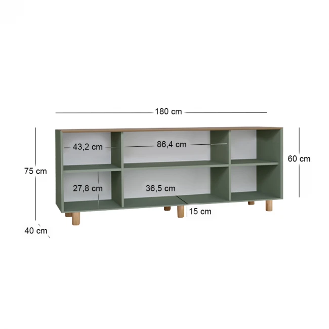 Μπουφές Bohemian Megapap χρώμα πράσινο - φυσικό οξιάς 180x40x75εκ.