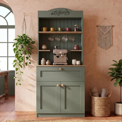 Έπιπλο κουζίνας Lucas Megapap χρώμα πράσινο - φυσικό οξιάς 99x42x180εκ.