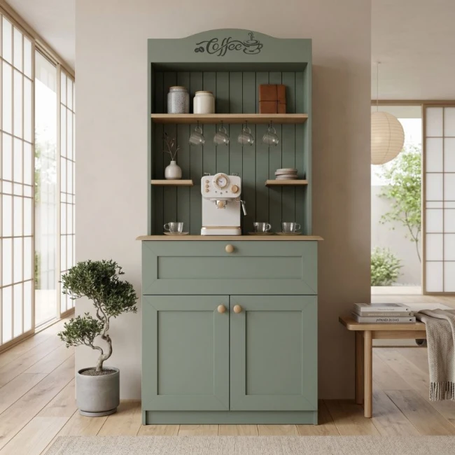 Έπιπλο κουζίνας Lucas Megapap χρώμα πράσινο - φυσικό οξιάς 99x42x180εκ.