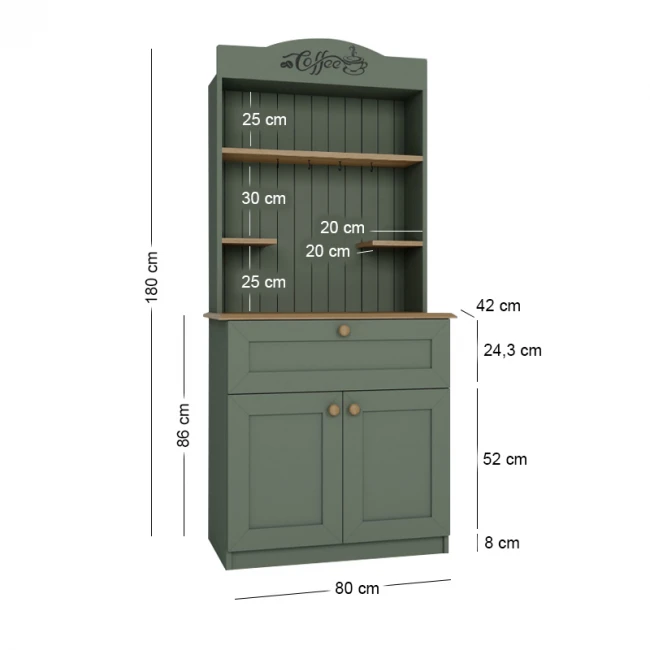 Έπιπλο κουζίνας Lucas Megapap χρώμα πράσινο - φυσικό οξιάς 99x42x180εκ.