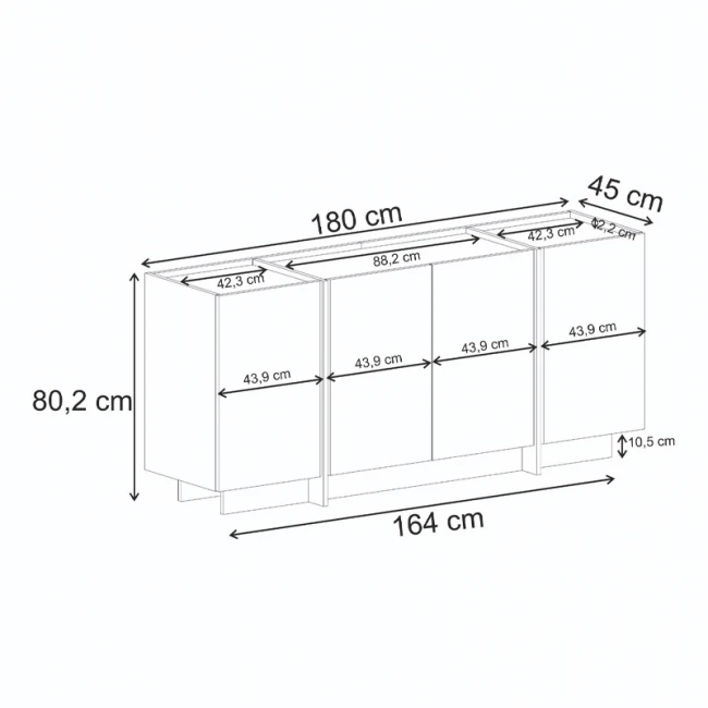Μπουφές Dorma Megapap χρώμα καρυδί 180x45x80,2εκ.