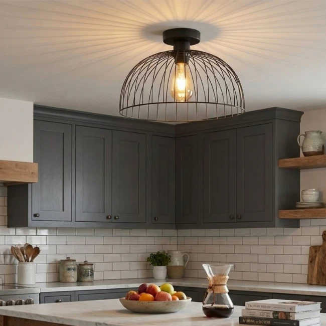 Φωτιστικό οροφής Kade Megapap E27 μεταλλικό μονόφωτο χρώμα μαύρο Ø40x35εκ.