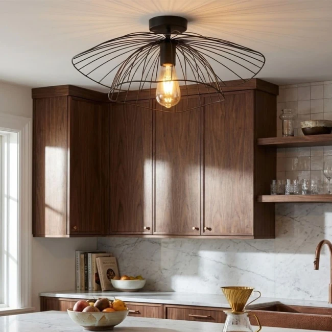 Φωτιστικό οροφής Madar Megapap E27 μεταλλικό μονόφωτο χρώμα μαύρο Ø52x20εκ.