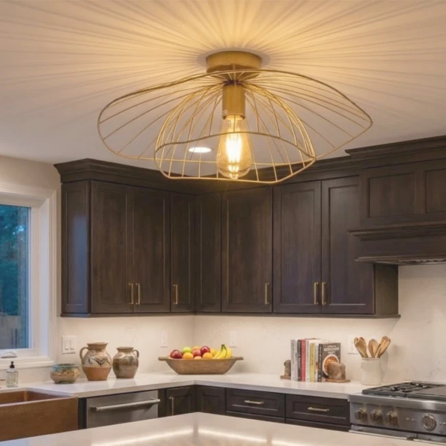 Φωτιστικό οροφής Madar Megapap E27 μεταλλικό μονόφωτο χρώμα χρυσό Ø52x20εκ.