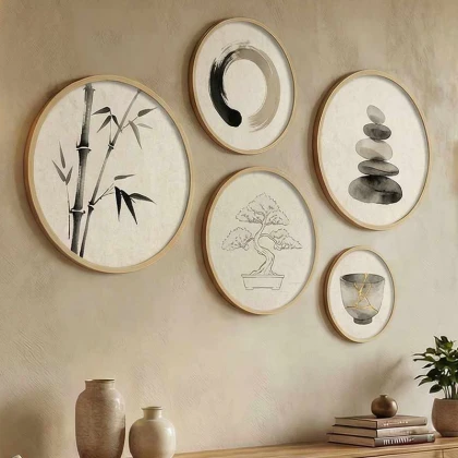 Διακοσμητικό τοίχου Nima Megapap σετ 5 τμχ ξύλινο - Mdf χρώμα φυσικό