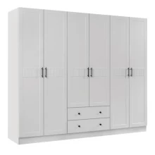 Ντουλάπα ρούχων Jenna Megapap εξάφυλλη με συρτάρια χρώμα λευκό 210x50x182εκ.