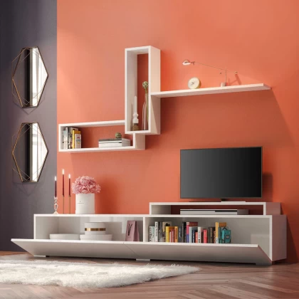 Σύνθεση τηλεόρασης Odessa Megapap χρώμα λευκό 180x37x47εκ. Σύνθεση τηλεόρασης Odessa Megapap χρώμα λευκό 180x37x47εκ.