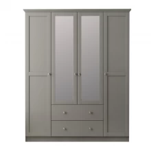 Ντουλάπα ρούχων Emily Megapap τετράφυλλη με καθρέπτη και συρτάρια χρώμα ανθρακί 140x50x210εκ.