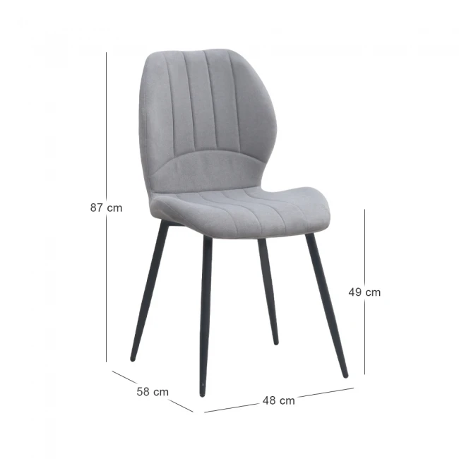 Καρέκλα τραπεζαρίας Valena Megapap elephant grey ύφασμα - μεταλλικό μαύρο πόδι 48x58x87εκ.